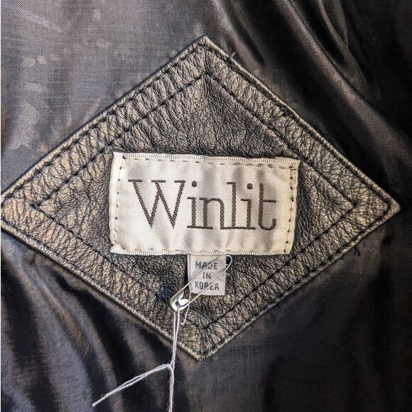 Vintage Minimalist Black Leather Duster Embroidered Biker Moto Goth Trench Coat - Picture 7 of 9